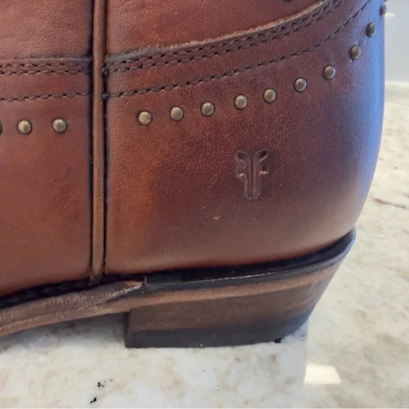 Frye Women’s Size 6 Brown Leather Studded Western Ankle Boots Cowboy - Picture 5 of 12